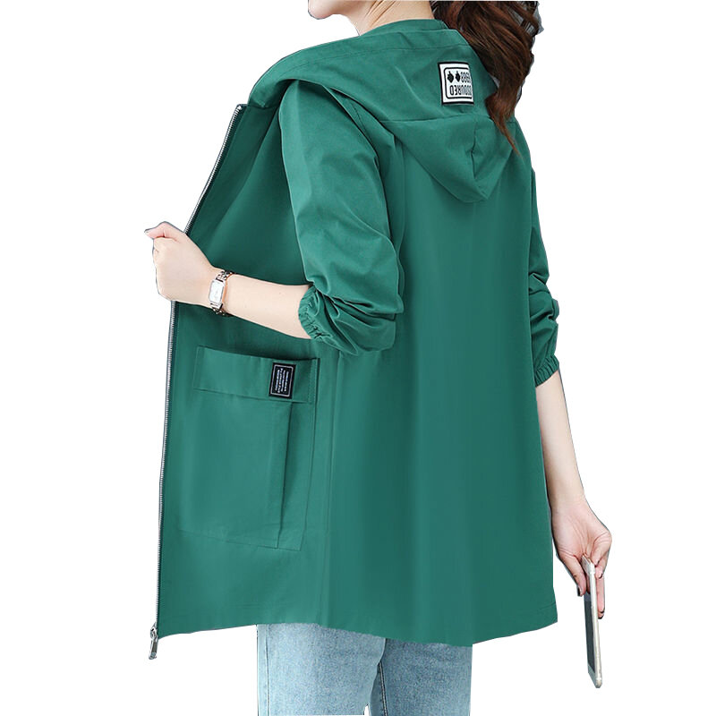 Chaqueta cortavientos Lisa para mujer, abrigo de longitud media con Bolsillo grande, a prueba de viento, holgado, de gran tamaño, con cremallera, otoño, 2022