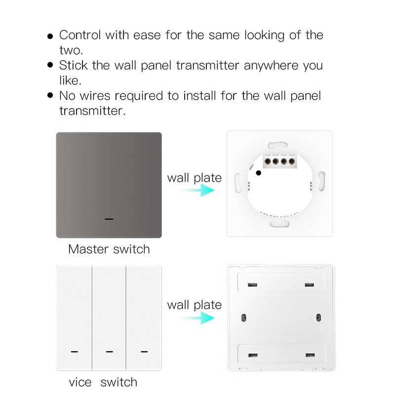 Moes wifi interruptor de luz parede inteligente rf433 botão transmissor vida inteligente tuya app controle remoto funciona com alexa casa do google