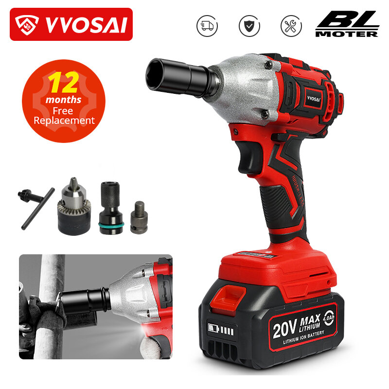 VVOSAI 20V Cordless Brushless Electric Wrench Impact Wrench Socket Wrench 320N.m Li-ion Battery Hand Drill Installation
