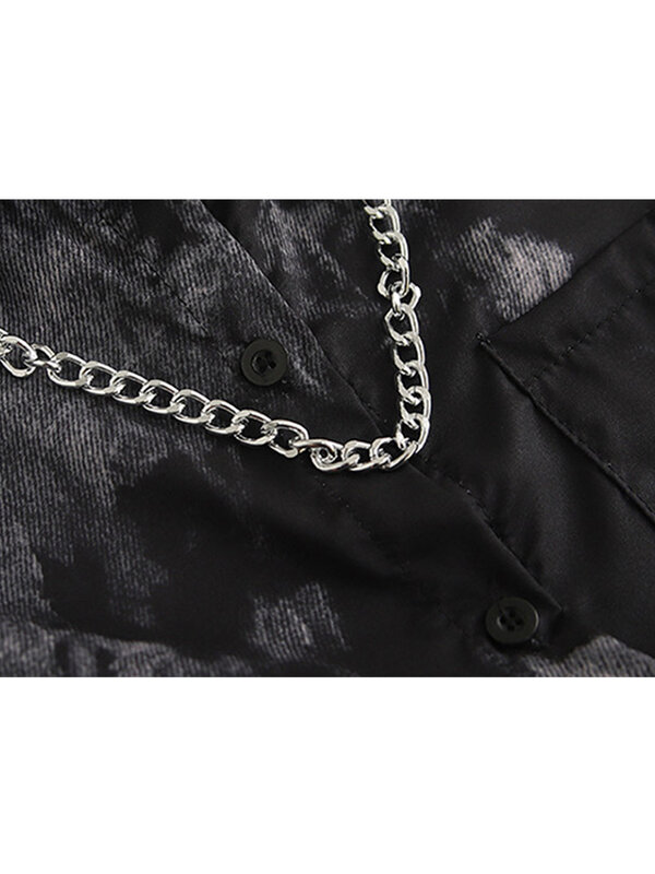 Harajuku Punk Vrouwen Shirts Gothic Black Tie Dye Korte Mouw Tops Zomer Koreaanse Oversize Casual Retro Streetwear Blouse Dames
