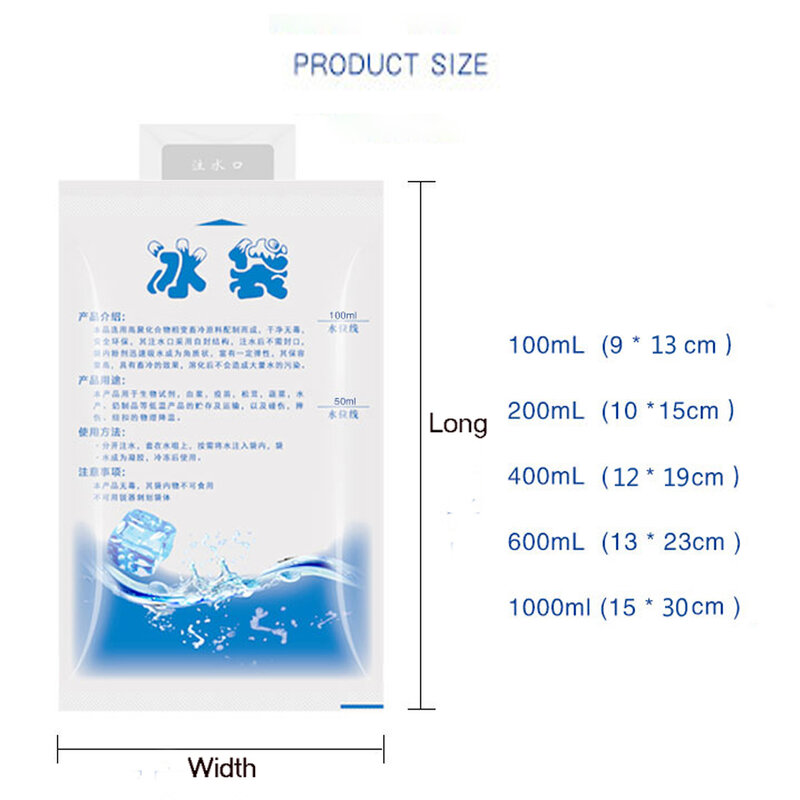 100/200/400/600/1000ML Ice Pack Gel Dry Cooler Bag Reusable Thickened Water Injection Icing Bag Cold Compress Refrigerate