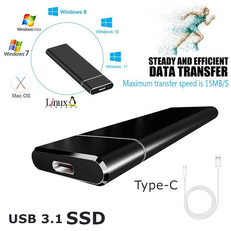 Disco duro externo portátil de estado sólido, interfaz USB 3,1, SSD para portátil y Mac, 1TB, 2TB, 4TB, 8TB, 16TB