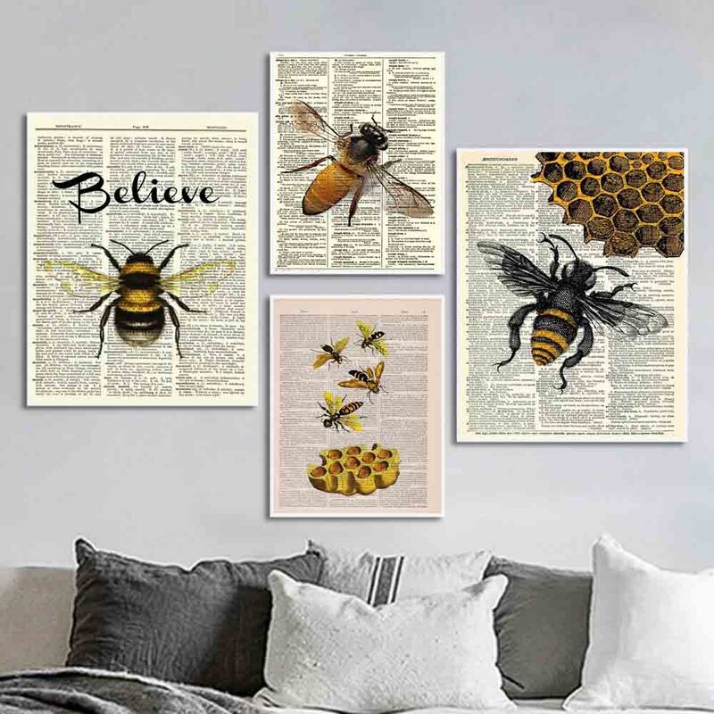 レトロな昆虫の絵,絵画のキャンバスの本,バスルーム,オフィス,リビングルーム,廊下の家の装飾のための壁のポスター