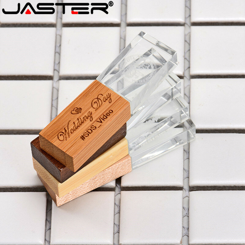 JASTER-pendrive de madera de cristal para regalo de boda, unidad flash USB 2,0, 128gb, 64gb, 16 GB, 32gb