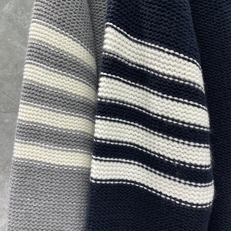 TB THOM – Cardigan en laine à rayures pour hommes et femmes, veste à manches longues, ample, tricoté, vêtements d'extérieur, doux, Design coréen, manteau de haute qualité