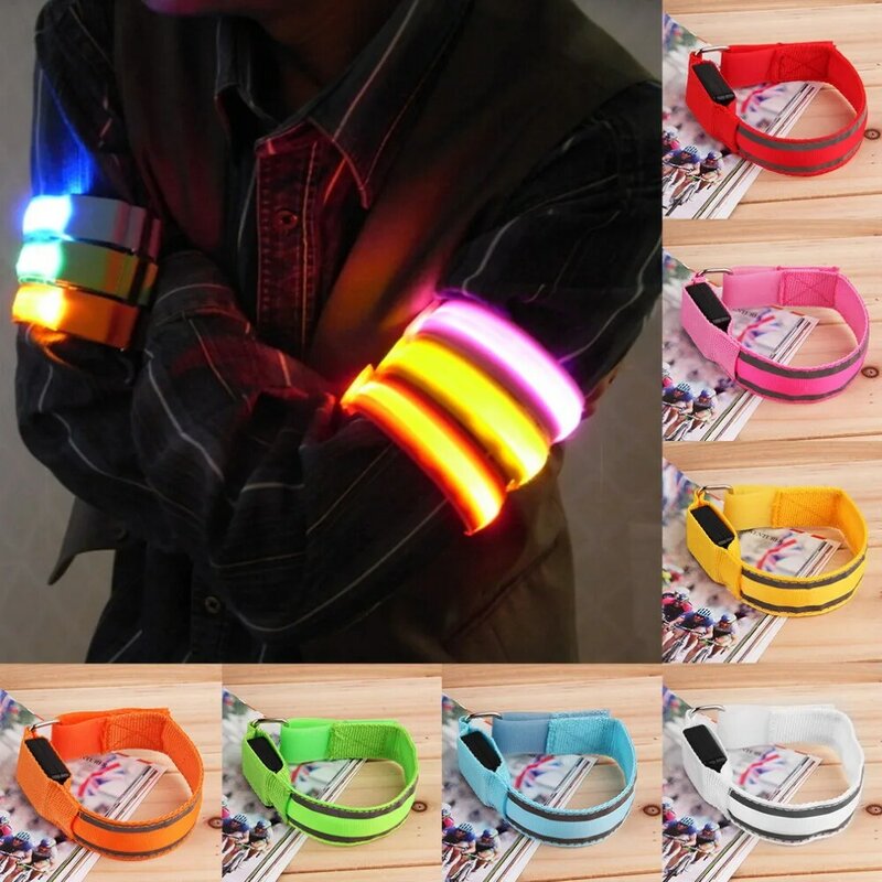 Bandas de luz LED para el brazo, brazalete de seguridad para piernas, cinturón reflectante para correr, ciclismo, correr