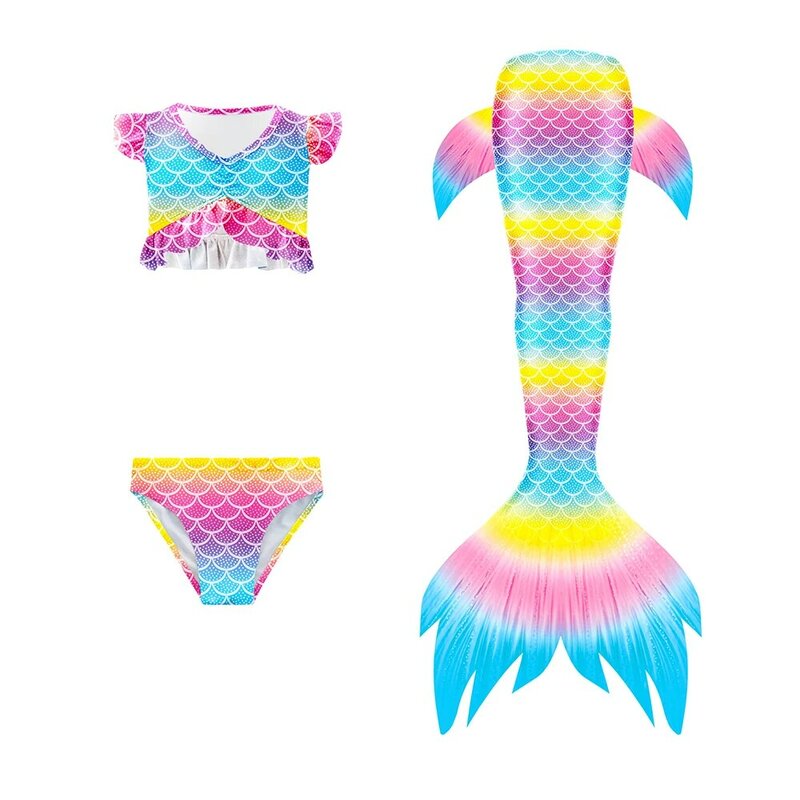 3 sztuk/zestaw ogon małej syrenki strój kąpielowy dzieci Cosplay dzieci dziewczyna fantazyjne kostium syreny stroje kąpielowe Halloween sukienki bez Flipper