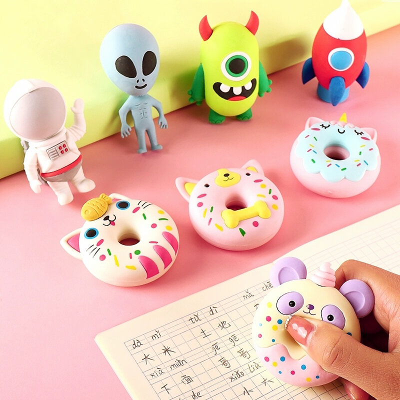 Borradores de animales Kawaii creativos, útiles escolares para estudiantes, Donut bonito, accesorios de regalo minimalistas de dibujos animados