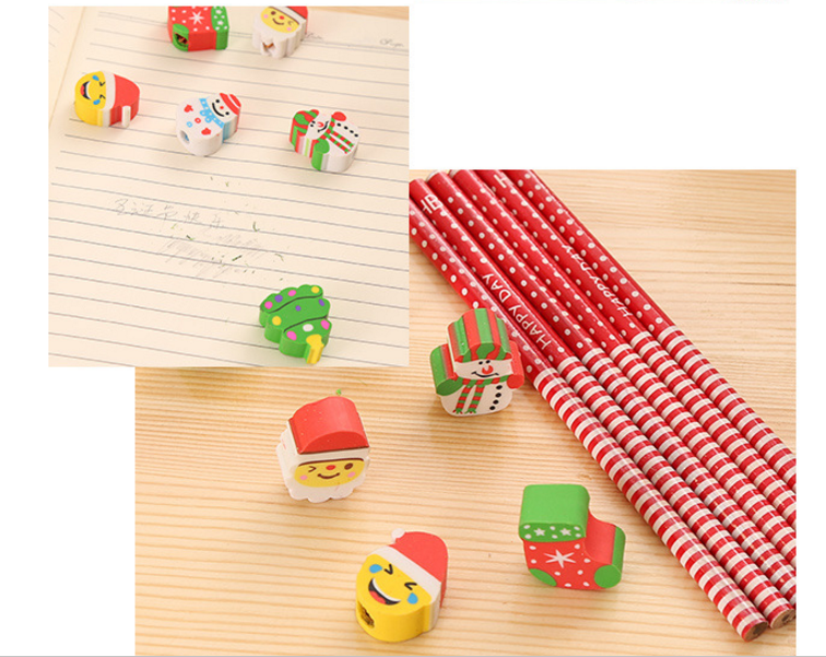 Cartoon Santa Claus Eraser Pencil HB Creative Stationery Children's School Supplies Christmas Gifts Snowman Creative Pencils