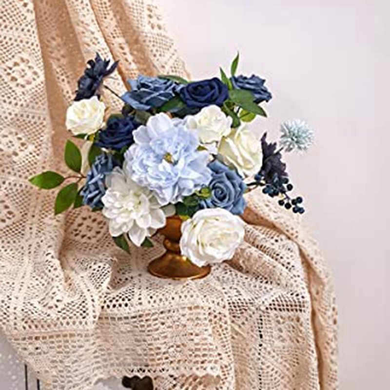 Fleurs artificielles pivoines bleues poussiéreuses, fausses fleurs, pour bricolage, Bouquets de mariée, centres de table, décorations de maison