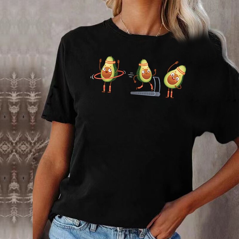 Camiseta con estampado de aguacate para mujer, camiseta informal de manga corta con cuello redondo, cómoda y suave, 2022