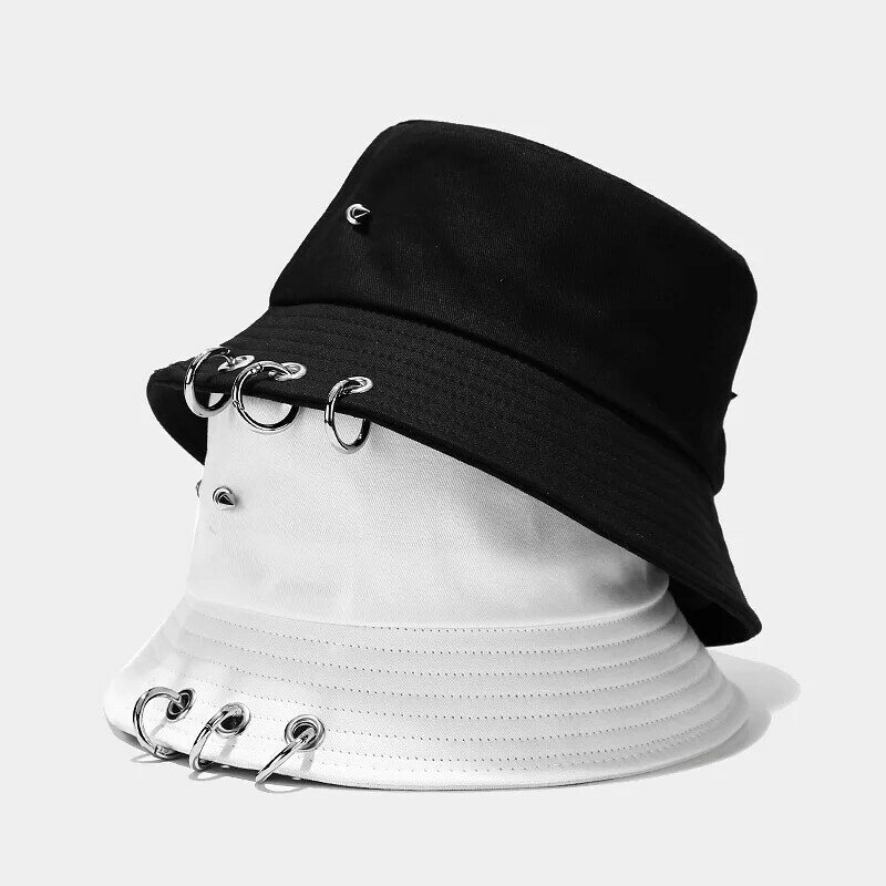 European  American Joker Hoop Rivet Fisherman Hat Tide Street Hip-hop Basin Hat for Men and Women Female Stage Performance Hat