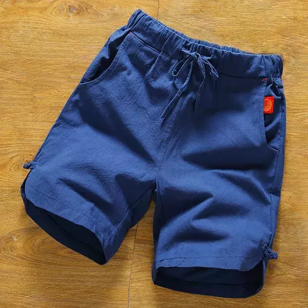 Men's Casual Drawstring Solid Short Pants Comfortable Cotton Linen Board Shorts Male Clothing Gym Running Shorts