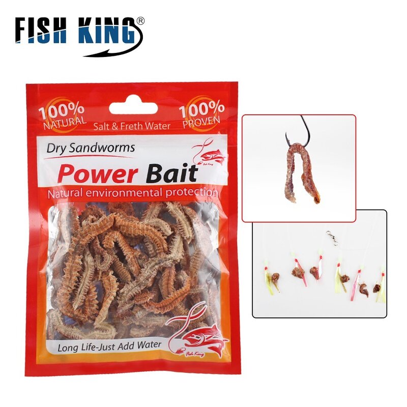 Fishking sandworms seco isca de energia 6g-10 g/pacote real isca de sem-fim seco isca de pesca isca de água doce
