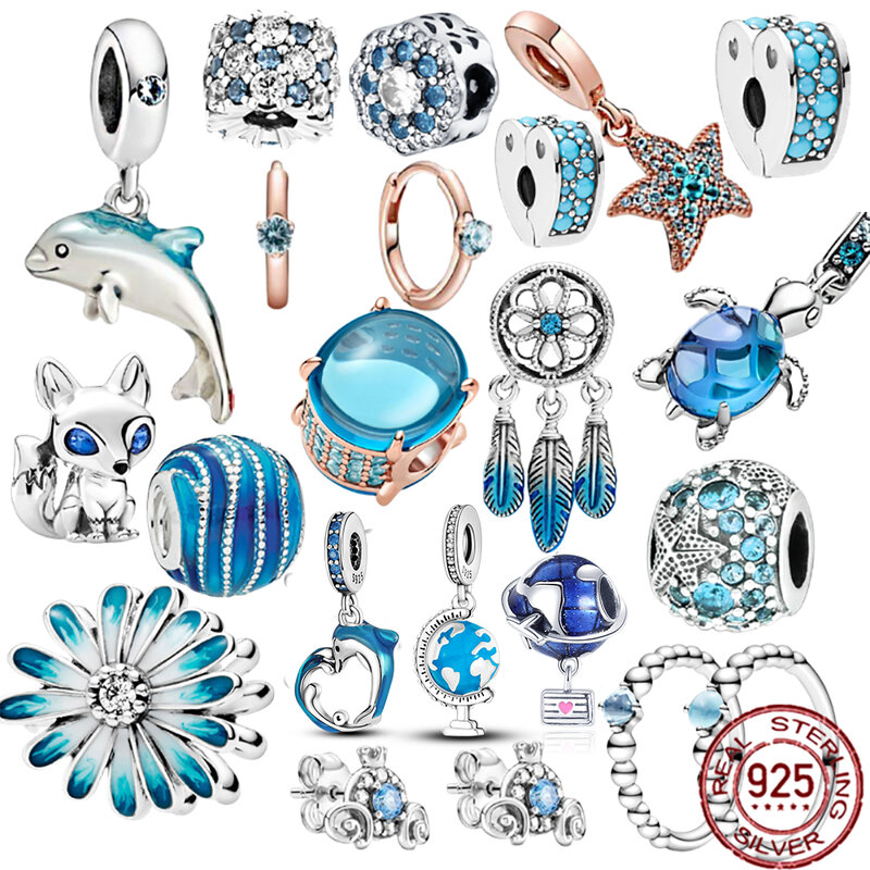 New 925 Sterling Silver Blue Lantern Sun Pendant LOVE Family Forever Bead Fit Pandora Charms Bracelet DIY Women Jewelry Beads