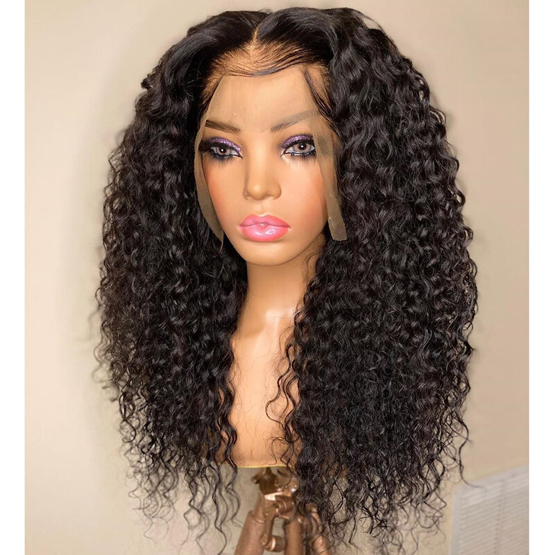 Натуральный вид 26 дюймов Длинные Синтетические кружевные передние парики для черных женщин кудрявые с детскими волосами предварительно вы...