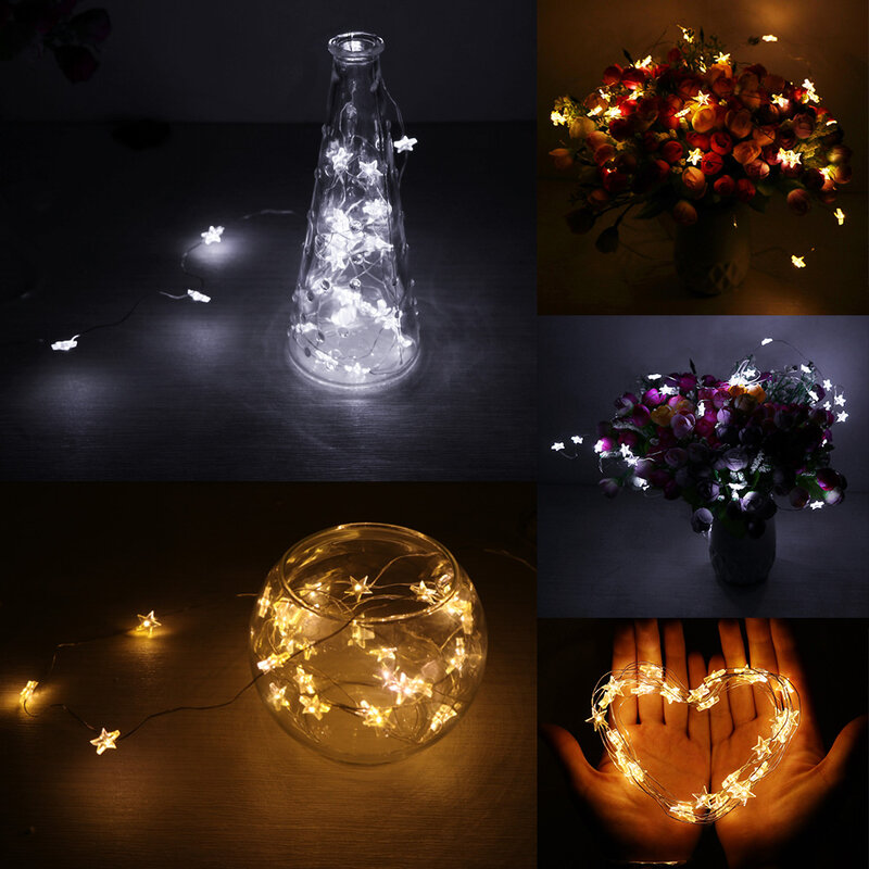 Lampe étanche en fil de cuivre Star 2/3M, guirlande lumineuse LED, décoration féerique, fonctionnement à piles, pour intérieur, mariage, saint-valentin