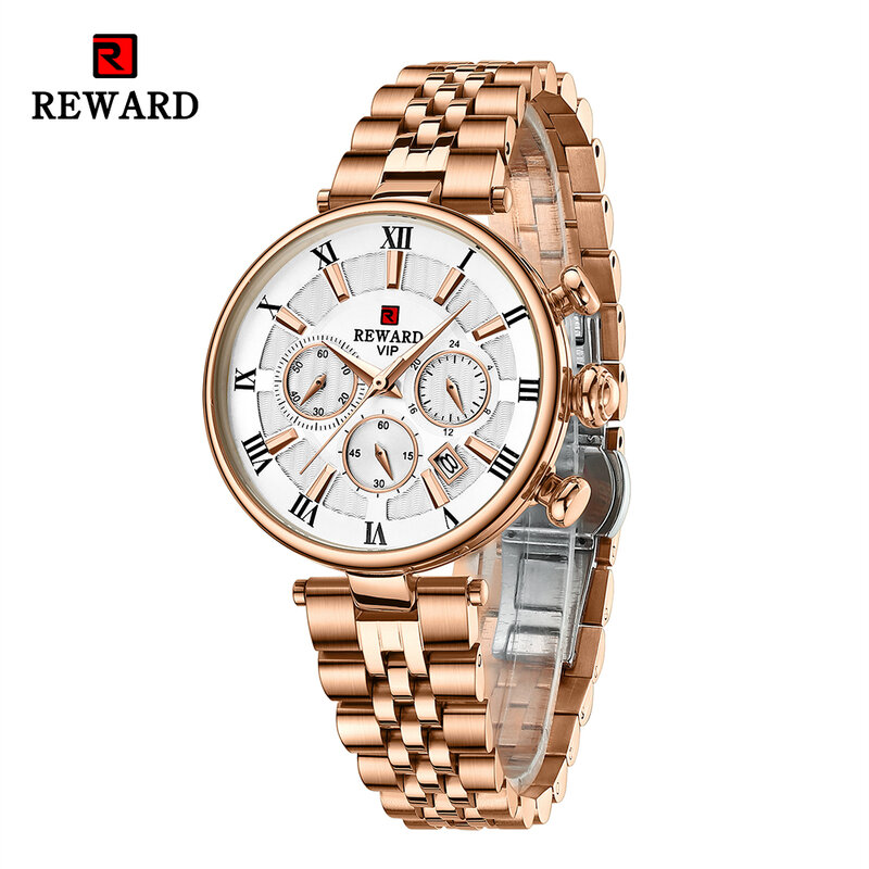 New REWARD Quartz Watches Women Fashion Sport Wrist Watches Multi-function Business Stainless Steel Wristwatch Gift for Female