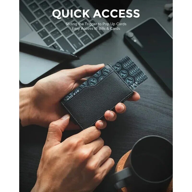 RFID 차단 자동 가죽 팝업 지갑, 카드 및 메모용, 더블 ID 윈도우 신용 카드 홀더가 있는 신용 카드 케이스