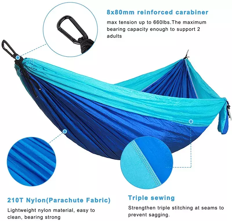 Rede de viagem hammock com alças de árvore portátil & leve náilon parachute interior ao ar livre mochila viagem acampamento