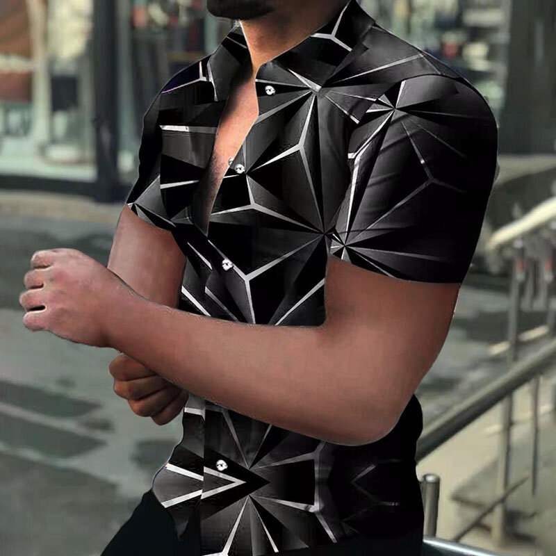 Мужская приталенная рубашка с отложным воротником, разноцветная Повседневная летняя рубашка с принтом и коротким рукавом, уличная мода, 2022