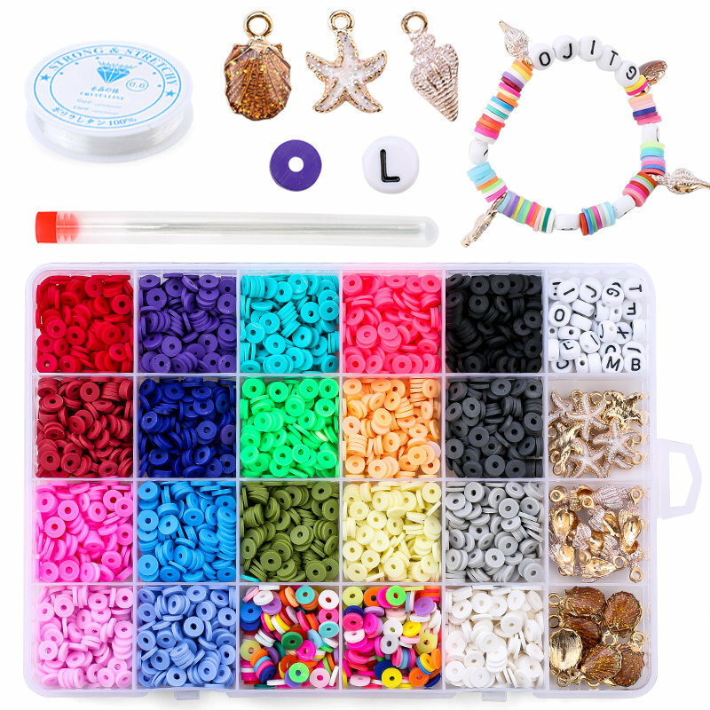 Jóias Barro DIY Beads Planas Rodada Disco Beads para Pulseira Fazendo Polymer Clay Beads Kit com Pingente Charme Acessórios Artesanato
