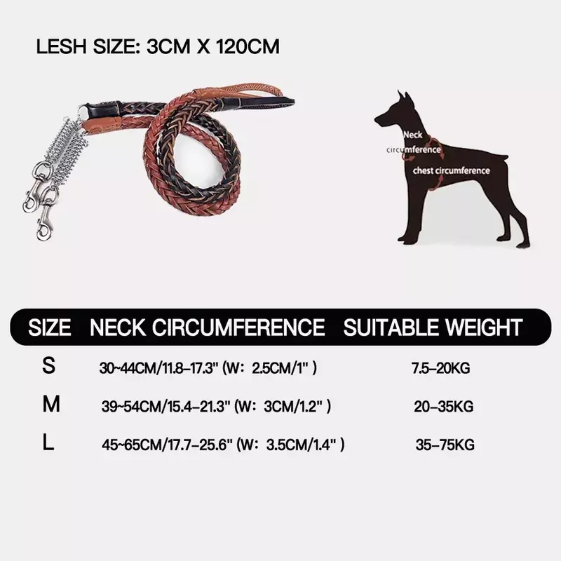 Fashion Leather Dog Collar Leash For Large Dog Leather Pet Traction Drag Tow Rope Chain Pet Supplies Dog Accessories Suite