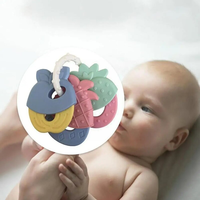 Chocalho mordedor brinquedos para bebês jogos educativos do bebê comida grau silicone chocalho brinquedos mordedor para dentes recém-nascidos bebê 0-12m t7c9
