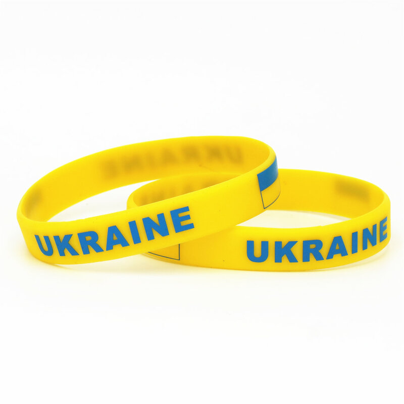 Bracelet de Football en Silicone jaune, 1 pièce, drapeau de pays d'ukraine, Bracelets de Sport élastiques en Silicone, cadeaux SH227