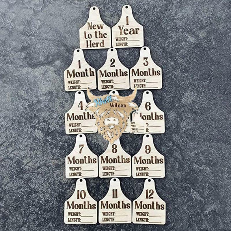 Cow Milestone Tags Babies Wooden Monthly Milestone Cow Tags 15 Pcs Rustic Wooden Herd Cattle Newborn Photography Props To Record