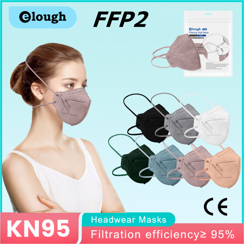 Elough – masque facial pour adultes, 5 couches, différents coloris, FFP2, KN95