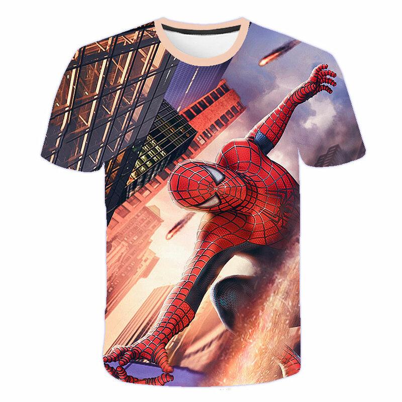Marvel Superhero Spiderman พิมพ์ชายเสื้อยืด Top Tee Casual กีฬาเสื้อยืด3-14ปีเด็กเสื้อผ้าฤดูร้อนแขนสั้น