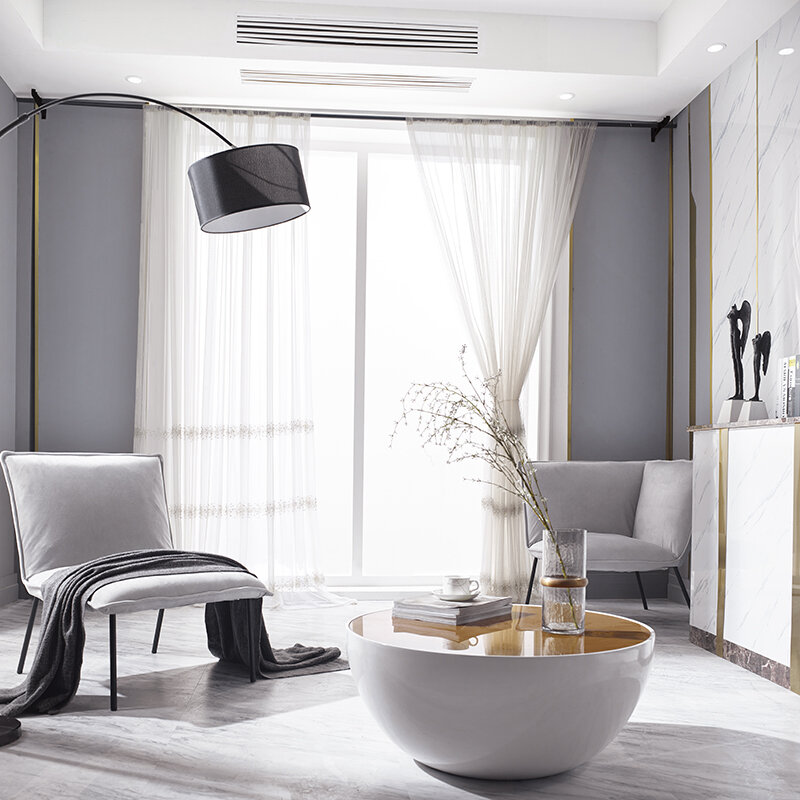 Cortinas francesas personalizadas simples para sala de estar, tul transparente bordado de perlas blancas para dormitorio, gasa gris de lujo personalizada