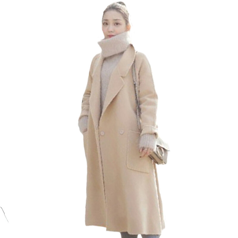 Novo casaco feminino outono e inverno solto grande tamanho longo casaco de lã