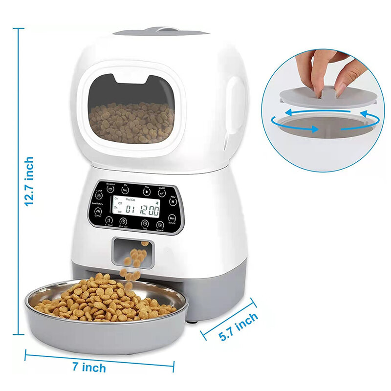 Dispenser Makanan Kering Pintar 3,5 L Otomatis untuk Kucing Pewaktu Mangkuk Baja Tahan Karat Perlengkapan Hewan Peliharaan Pengumpan Lambat Hewan Peliharaan Kucing Otomatis