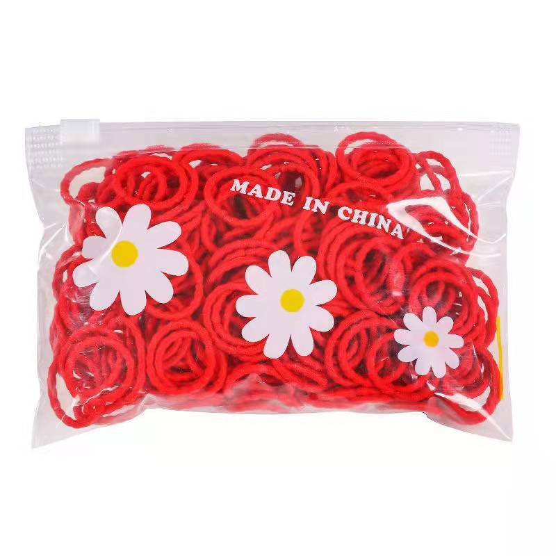 Bandas de goma sin costuras de alta elasticidad para niña, accesorios para el cabello de goma roja, 100 piezas, venta al por mayor