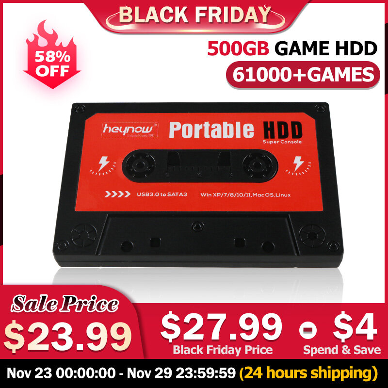TSINGO HDD Game Eksternal Portabel 500GB Batocera 34 dengan 61000 + Game untuk PS2/PS3/PS1/Wii/Wiiu Konsol Video Game untuk PC/Laptop