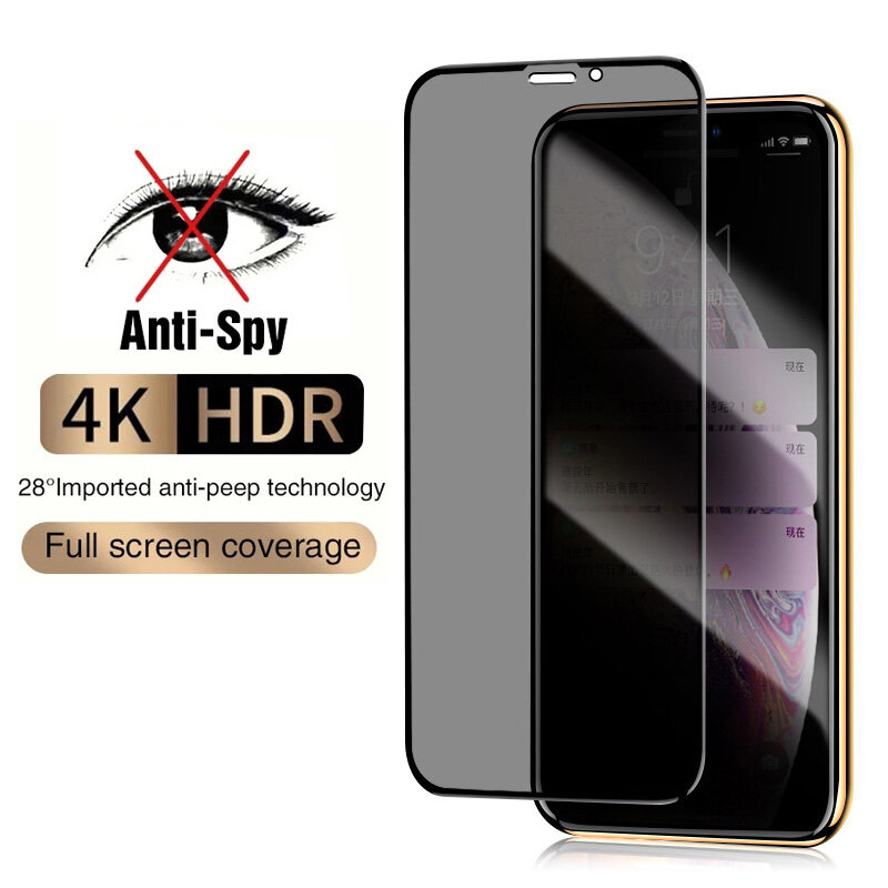 SPRIMO-vidrio Protector de privacidad para iPhone, película protectora de pantalla de vidrio templado antiespía para iPhone 11, 12, 13, 14 Pro Max, XR, 7, 8