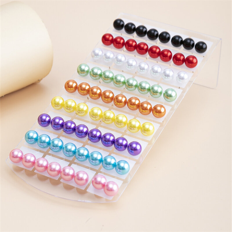 36 Pairs/Set Colorful Imitation Pearl Stud Earrings For Women Round Ball Earring Fashion Jewelry 6 8 10mm Bead