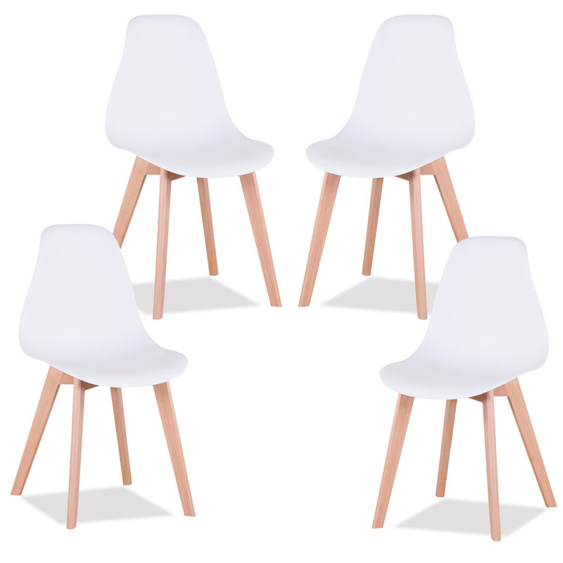EGOONM ชุด4 Nordic ยุคกลาง Dining เก้าอี้ไม้ขาสำหรับห้องนั่งเล่นห้องรับประทานอาหารห้องนอน Study (สีขาว/สีดำ/...