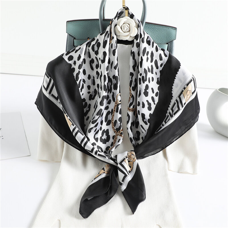Bufanda cuadrada de marca de lujo para mujer, Bandana de satén Pañuelo de seda, mantón musulmán, bolso, banda para el pelo, 90x90cm