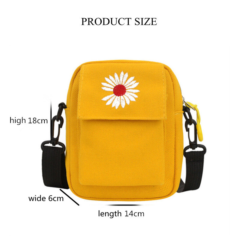 Women's Single Shoulder Bag Fashion Solid Color Casual Handbag Outdoor Daisy Canvas Handbag Zipper Cross-body Bag Messenger Bag