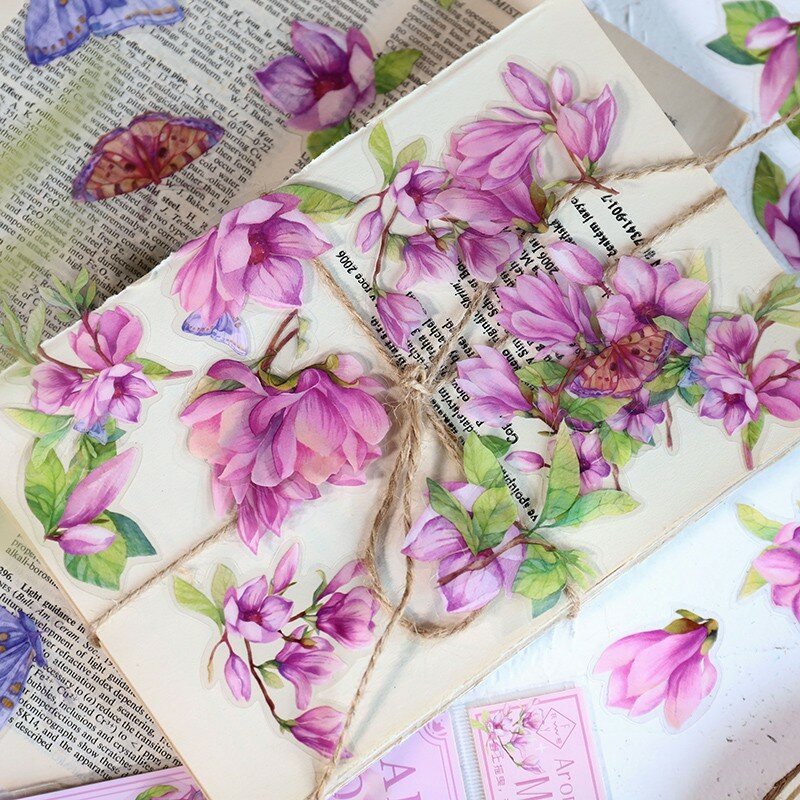 Set di adesivi decorativi adesivi Vintage 30 pezzi adesivi fiore rosa giglio margherita etichetta fai da te per diario Album Scrapbooking diario