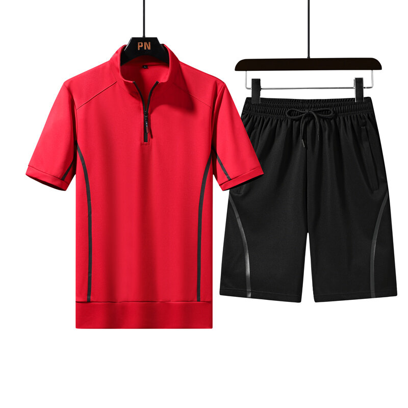 Мужские летние комплекты с коротким рукавом и шортами, высококачественный незамкнутый Свободный Повседневный Спортивный костюм для бега и занятий спортом