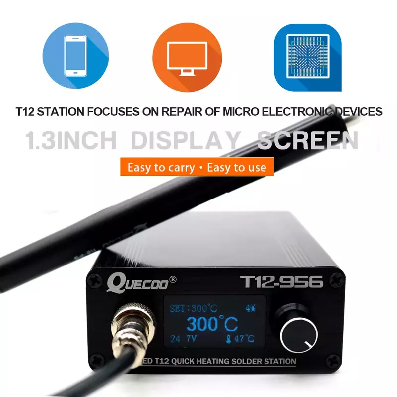 T12-956 OLED-STC 1.3 inch Digital display soldering station big screen With T12-P9 Plastic handle and K solder iron tip