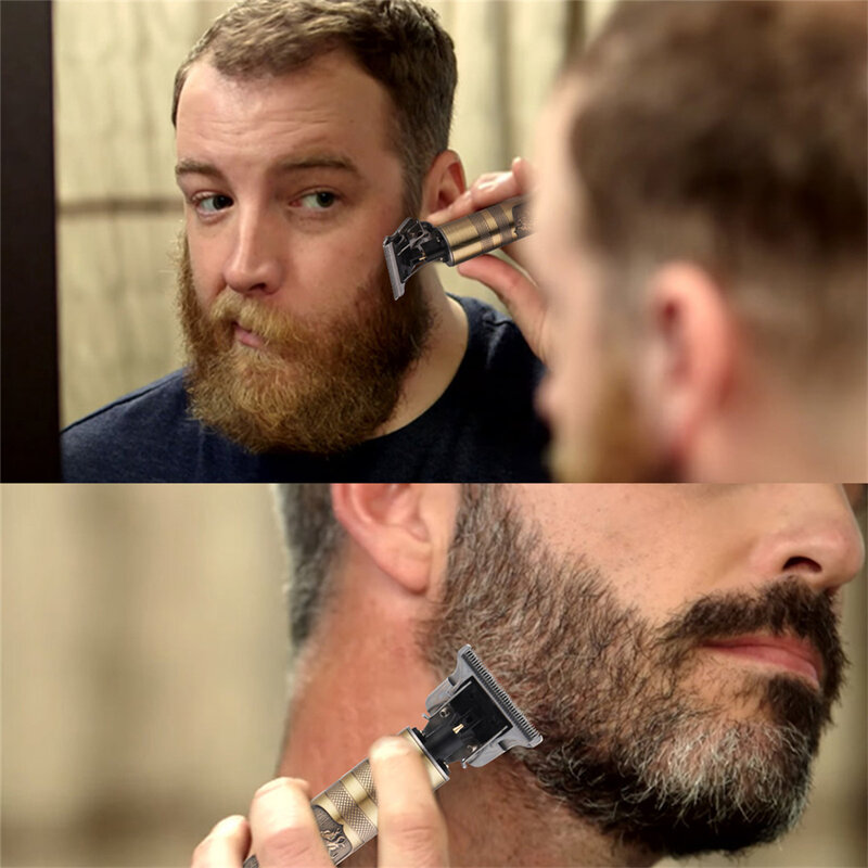 Kit de aparador de cabelo e barba masculino, máquina profissional elétrica recarregável por usb com lâmina de led para corte de cabelo e estilização de cabelo