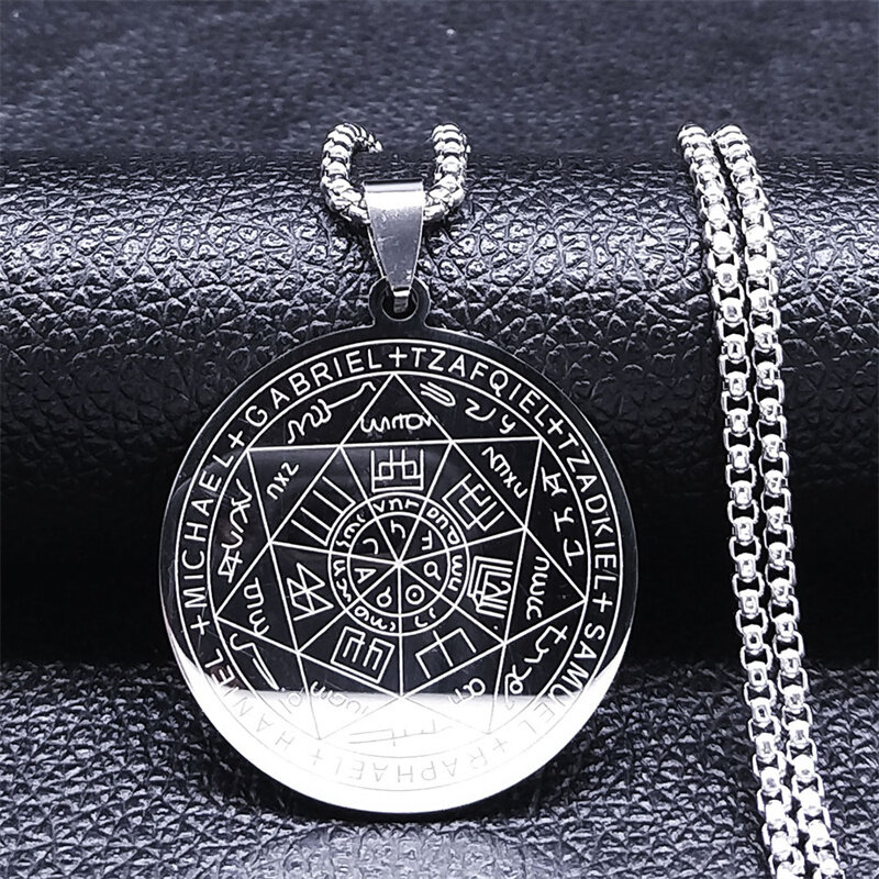 Sete arcanjos amuleto colares de aço inoxidável homens selo de solomão colar de talismã proteção colar de jóias hombre n1162s2