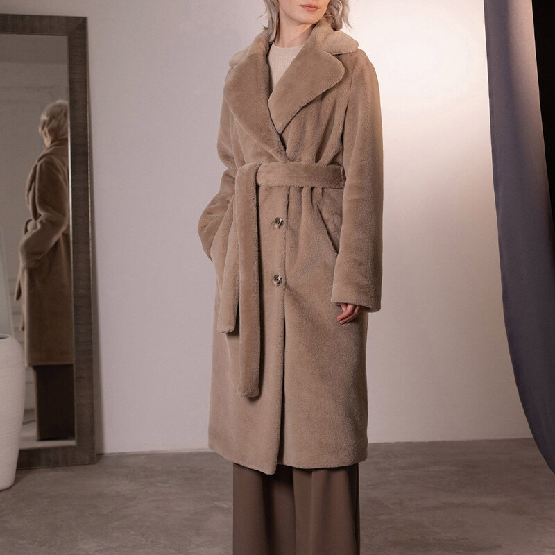 Женская куртка средней длины, элегантная теплая двубортная куртка с поясом, Осень-зима 2022