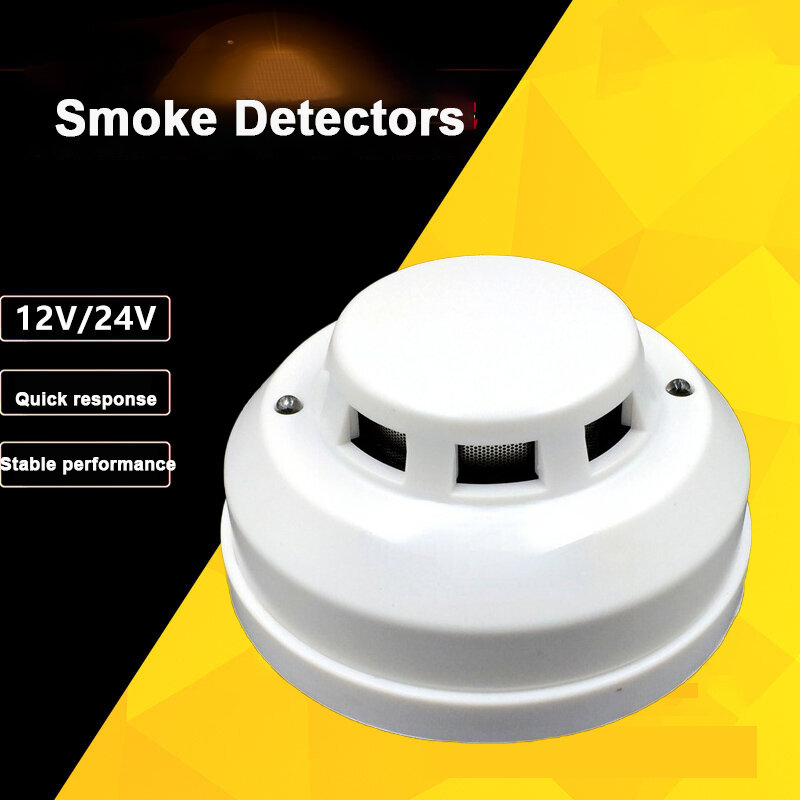 Сетевой проводной детектор дыма, 12 В постоянного тока, фотоэлектрический датчик, используемый для проверки огня или возгорания, подключени...