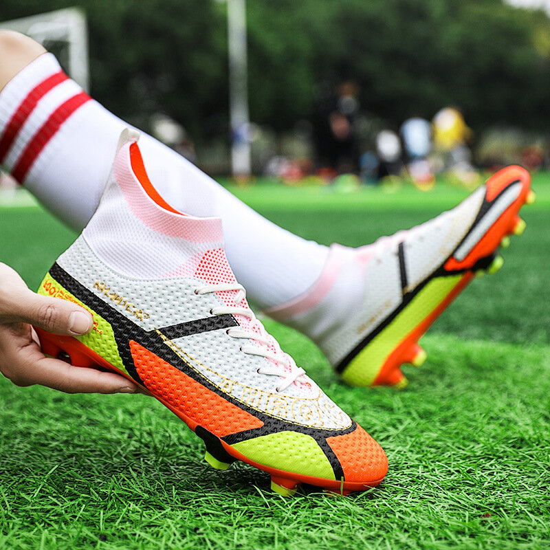 الاتجاه الأصلي الرجال أحذية كرة القدم الكبار الاطفال Tf/fg عالية الكاحل أحذية كرة القدم العشب التدريب الرياضة الأحذية المرابط أحذية رياضية 30-50